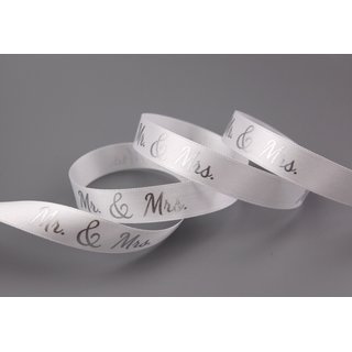 Dekoband Mr & Mrs WEISS SILBER 20 m x 15 mm Geschenkband Hochzeit Wedding Satinband fr Hochzeitsgeschenk Hochzeitsalbum Schleifenband von FINEMARK