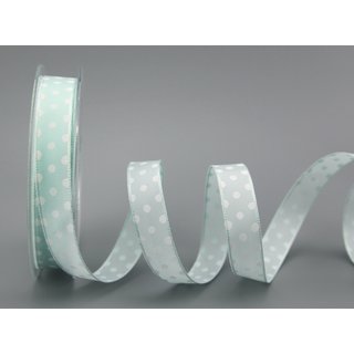 Dekoband PUNKTE MINT / WEISS 20 m x 15 mm Stoffband mit...