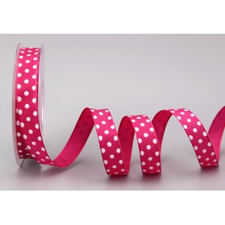 Dekoband PUNKTE PINK / WEISS 20 m x 15 mm Stoffband mit...