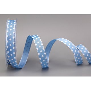 Dekoband PUNKTE HELLBLAU / HIMMELBLAU / WEISS 20 m x 15 mm Stoffband mit Draht gepunktet / Polka Dot