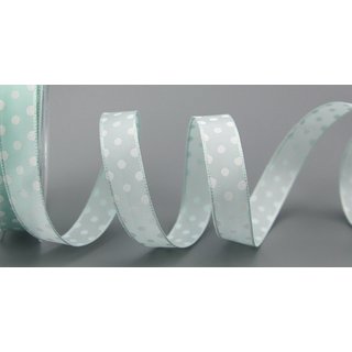 Dekoband PUNKTE MINT / WEISS 3 m x 15 mm Stoffband mit...
