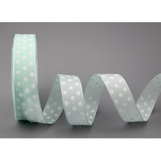 Dekoband PUNKTE MINT / WEISS 20 m x 25 mm Stoffband mit...
