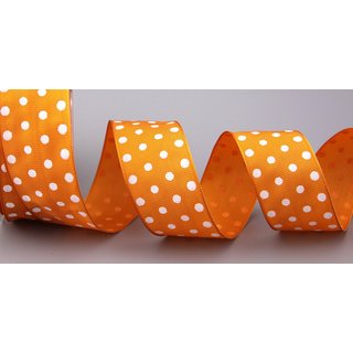 Dekoband PUNKTE ORANGE / WEISS 3 m x 40 mm Stoffband mit Draht gepunktet / Polka Dot