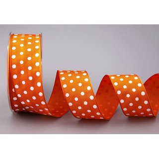 Dekoband PUNKTE ORANGE / WEISS 20 m x 40 mm Stoffband mit...