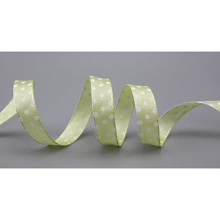 Dekoband PUNKTE LINDGRÜN / WEISS 3 m x 15 mm Stoffband...