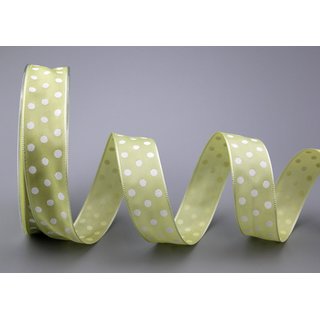 Dekoband PUNKTE LINDGRÜN / WEISS 20 m x 25 mm Stoffband...