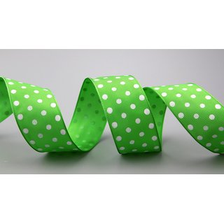 Dekoband PUNKTE APFELGRN  / WEISS 20 m x 40 mm Rolle Polka Dot