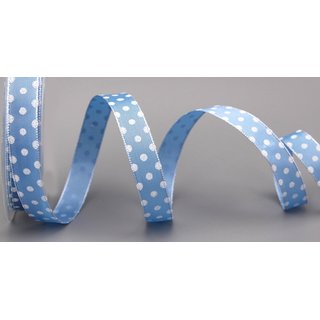 Dekoband PUNKTE HELLBLAU / HIMMELBLAU / WEISS 3 m x 15 mm Stoffband mit Draht gepunktet / Polka Dot