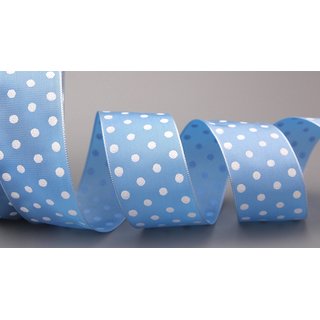 Dekoband PUNKTE HELLBLAU / HIMMELBLAU / WEISS 3 m x 40 mm Stoffband mit Draht gepunktet / Polka Dot