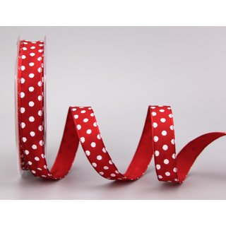 Dekoband PUNKTE ROT / WEISS 20 m x 15 mm Stoffband mit...
