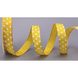 Dekoband PUNKTE GELB / WEISS 3 m x 15 mm Stoffband mit...