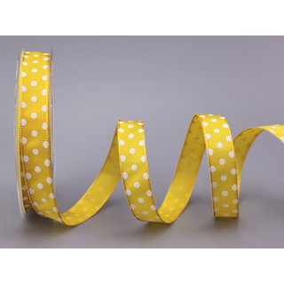 Dekoband PUNKTE GELB / WEISS 20 m x 15 mm Stoffband mit...