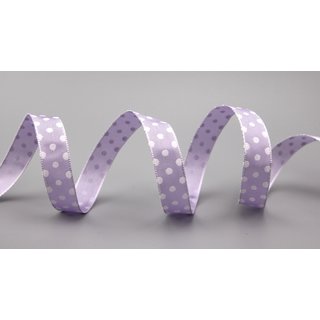 Dekoband PUNKTE FLIEDER / LAVENDEL / WEISS (HELL)  3 m x 15 mm Stoffband mit Draht gepunktet / Polka Dot