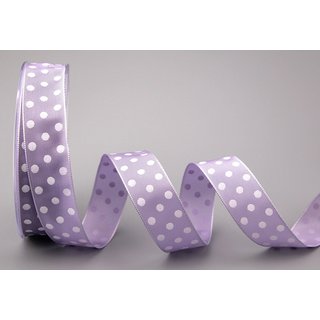 Dekoband PUNKTE FLIEDER / LAVENDEL / WEISS (HELL)   20 m x 25 mm Stoffband mit Draht gepunktet / Polka Dot