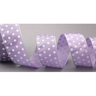 Dekoband PUNKTE FLIEDER / LAVENDEL / WEISS (HELL)  3 m x 40 mm Stoffband mit Draht gepunktet / Polka Dot