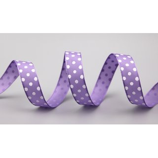Dekoband PUNKTE FLIEDER / LAVENDEL / WEISS (DUNKEL)  3 m x 15 mm Stoffband mit Draht gepunktet / Polka Dot