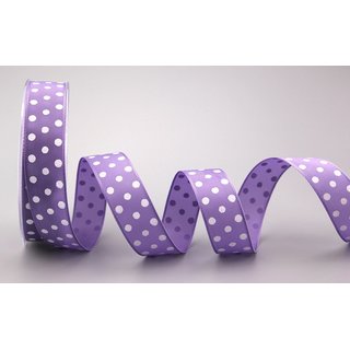 Dekoband PUNKTE FLIEDER / LAVENDEL / WEISS (DUNKEL) 3 m x 25 mm Stoffband mit Draht gepunktet / Polka Dot