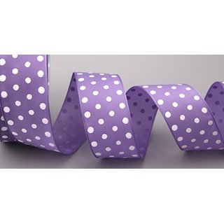 Dekoband PUNKTE FLIEDER / LAVENDEL / WEISS (DUNKEL) 3 m x 40 mm Stoffband mit Draht gepunktet / Polka Dot