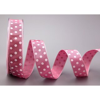 Dekoband PUNKTE ROSA (Mittelrosa) / WEISS 3 m x 25 mm...