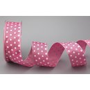 Dekoband PUNKTE ROSA (Mittelrosa) / WEISS 3 m x 40 mm...