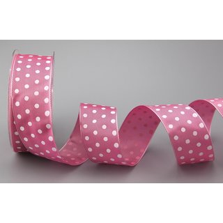 Dekoband PUNKTE ROSA (Mittelrosa) / WEISS 20 m x 40 mm...