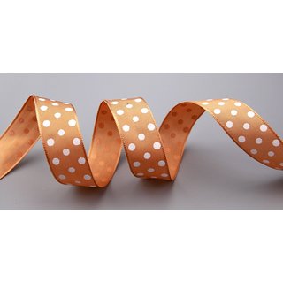 Dekoband PUNKTE APRICOT / WEISS 20 m x 25 mm Rolle Polka Dot