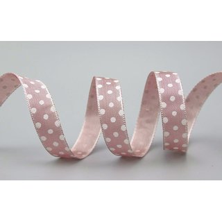 Dekoband PUNKTE ALTROSA / WEISS 3 m x 15 mm Stoffband mit Draht gepunktet / Polka Dot