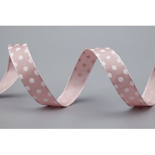 Dekoband PUNKTE ALTROSA / WEISS 20 m x 15 mm Stoffband mit Draht gepunktet / Polka Dot