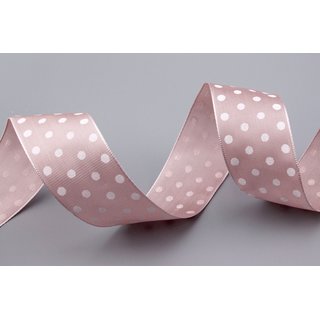 Dekoband PUNKTE ALTROSA / WEISS 20 m x 40 mm Stoffband mit Draht gepunktet / Polka Dot