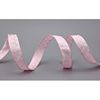 Dekoband PUNKTE HELLROSA / WEISS 3 m x 15 mm Stoffband mit Draht gepunktet / Polka Dot