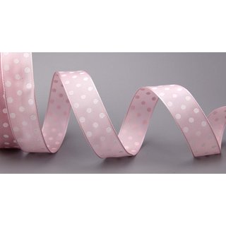 Dekoband PUNKTE HELLROSA / WEISS 3 m x 25 mm Stoffband...