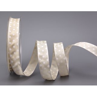 Dekoband PUNKTE CREME / WEISS 20 m x 15 mm Rolle Polka Dot