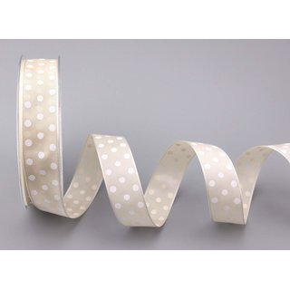 Dekoband PUNKTE BEIGE / WEISS 20 m x 25 mm Stoffband mit...