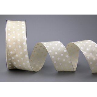 Dekoband PUNKTE BEIGE / WEISS 20 m x 40 mm Stoffband mit...