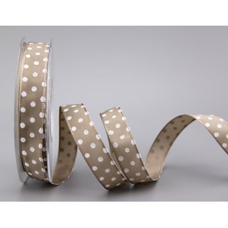 Dekoband PUNKTE TAUPE / WEISS 3 m x 15 mm Stoffband mit...