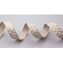 Dekoband PUNKTE TAUPE / WEISS 3 m x 25 mm Stoffband mit...