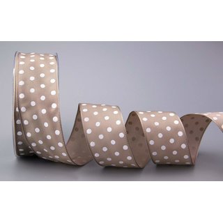 Dekoband PUNKTE TAUPE / WEISS 20 m x 40 mm Stoffband mit...