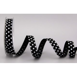 Dekoband PUNKTE SCHWARZ / WEISS 3 m x 15 mm Stoffband mit Draht gepunktet / Polka Dot