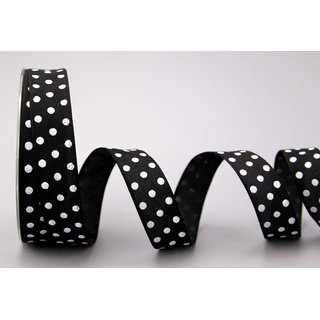 Dekoband PUNKTE SCHWARZ / WEISS 3 m x 25 mm Stoffband mit Draht gepunktet / Polka Dot