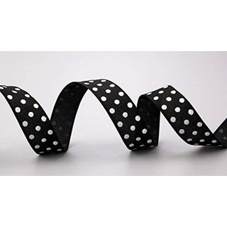 Dekoband PUNKTE SCHWARZ / WEISS 20 m x 25 mm Stoffband mit Draht gepunktet / Polka Dot