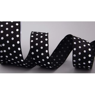 Dekoband PUNKTE SCHWARZ / WEISS 3 m x 40 mm Stoffband mit Draht gepunktet / Polka Dot