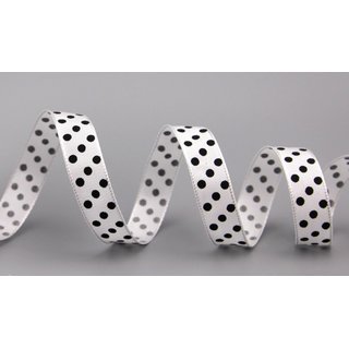 Dekoband PUNKTE WEISS / SCHWARZ 3 m x 15 mm Stoffband mit Draht gepunktet / Polka Dot