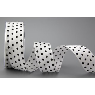 Dekoband PUNKTE WEISS / SCHWARZ 20 m x 40 mm Stoffband...