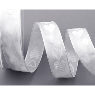 3 m x 25 mm Dekoband VALENTIN WEISS Taftband mit Herzen...