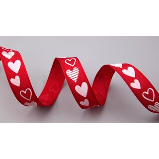 3 m x 25 mm Dekoband VALENTIN ROT Taftband mit Herzen Geschenkband für Valentinstag Hochzeit