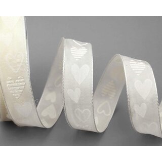 3 m x 25 mm Dekoband VALENTIN CREME / IVORY Taftband mit...
