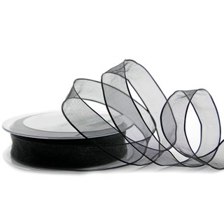 20 m x 25 mm Dekoband CHIFFON SCHWARZ transparent...