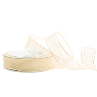 3 m x 25 mm Dekoband CHIFFON CREME Ivory transparent Schleifenband aus Organza mit formstabilen Kanten 