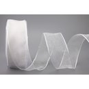 20 m x 40 mm Dekoband CHIFFON WEISS transparent...