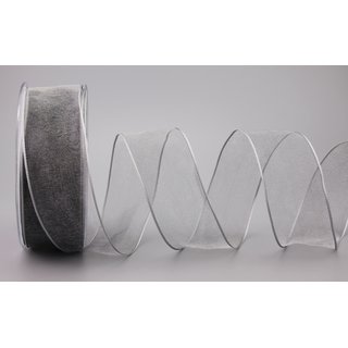 20 m x 40 mm Dekoband CHIFFON GRAU transparent Schleifenband aus Organza mit formstabilen Kanten
